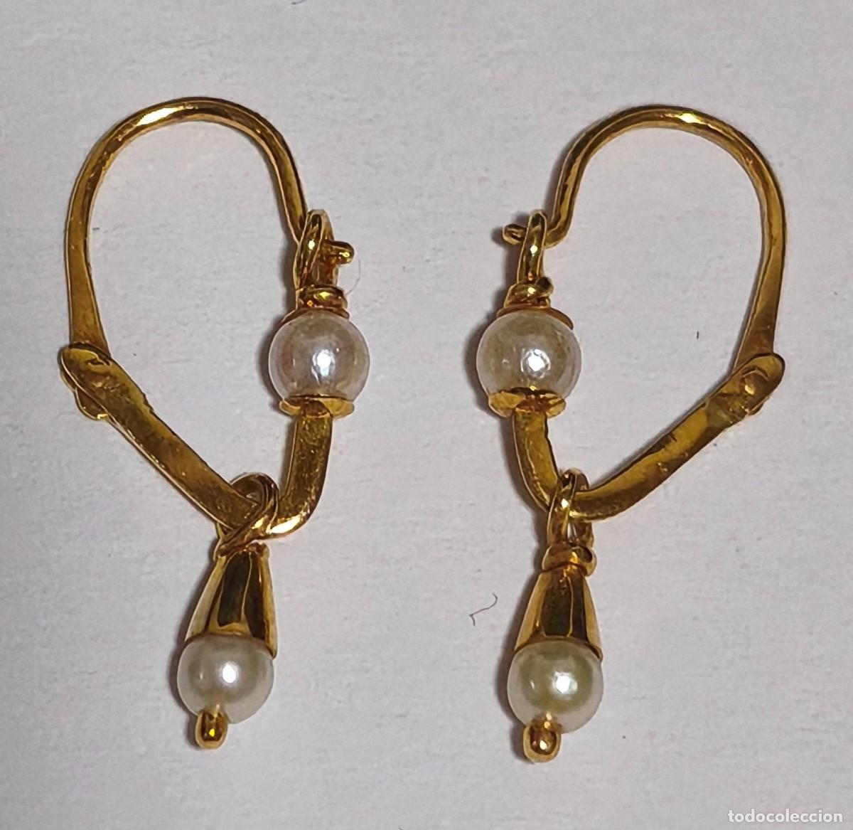 Joyeria: Pendientes de oro 18 quilates de colgar con perla blanca sint&eacute;tica