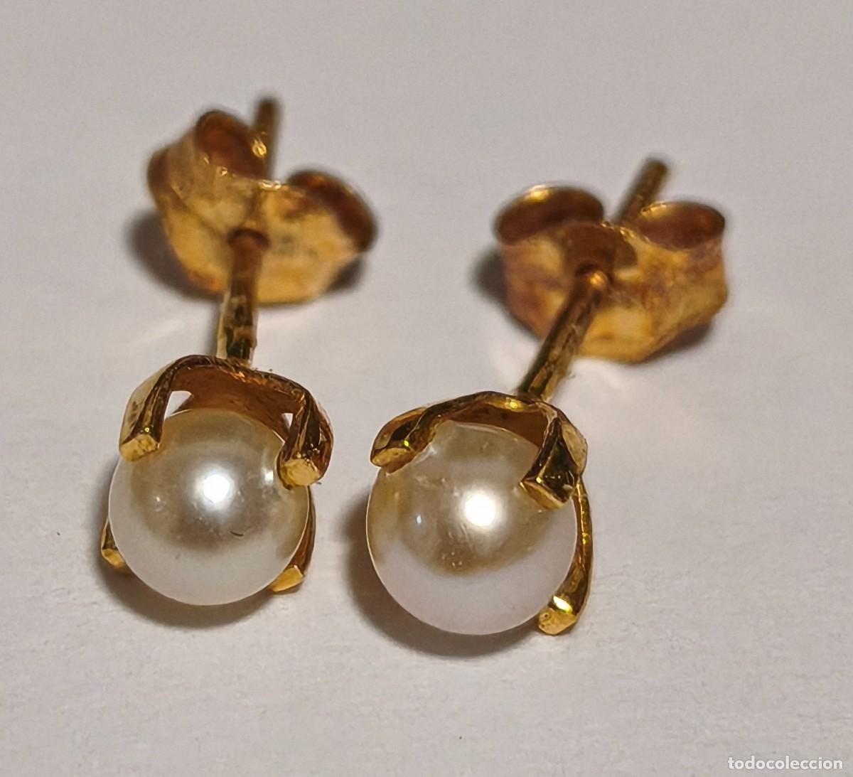 Joyeria: Pendientes de oro 18 quilates con perla blanca sint&eacute;tica