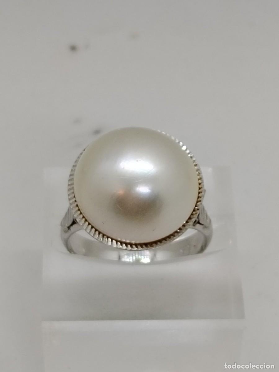 Joyeria: anillo oro blanco 18k. solido -perla japonesa-