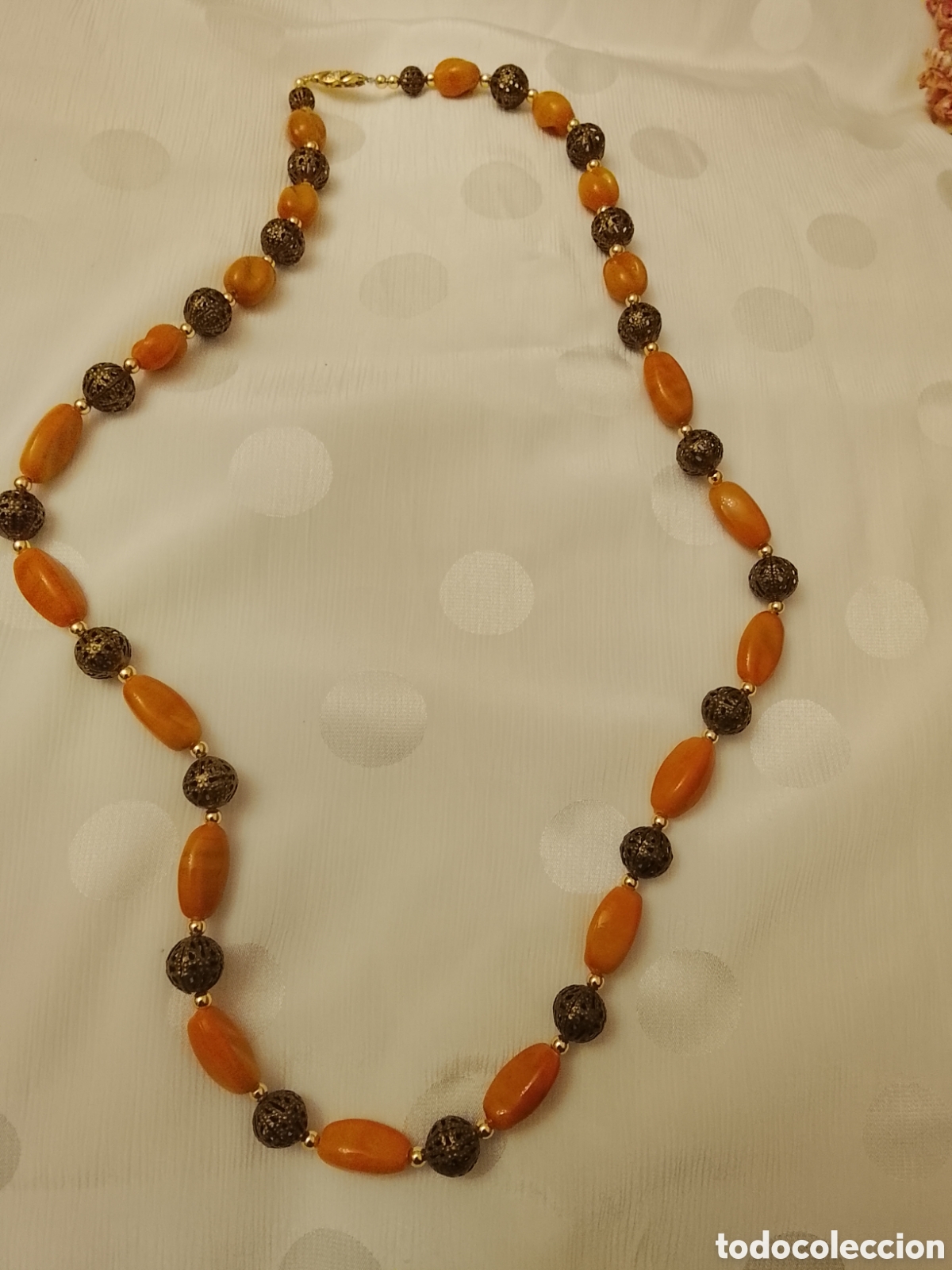 Joyeria: Collar de cristal de murano ,naranja y bolas de filigrana bronce .Leer descripci&oacute;n .