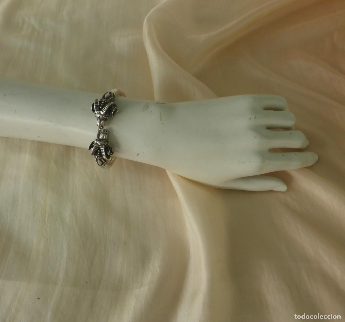 Joyeria: PULSERA VINTAGE BRAZALETE PLATA DE LEY CABEZAS DE CARNERO S. XX STERLING SILVER BRACELET BANGLE