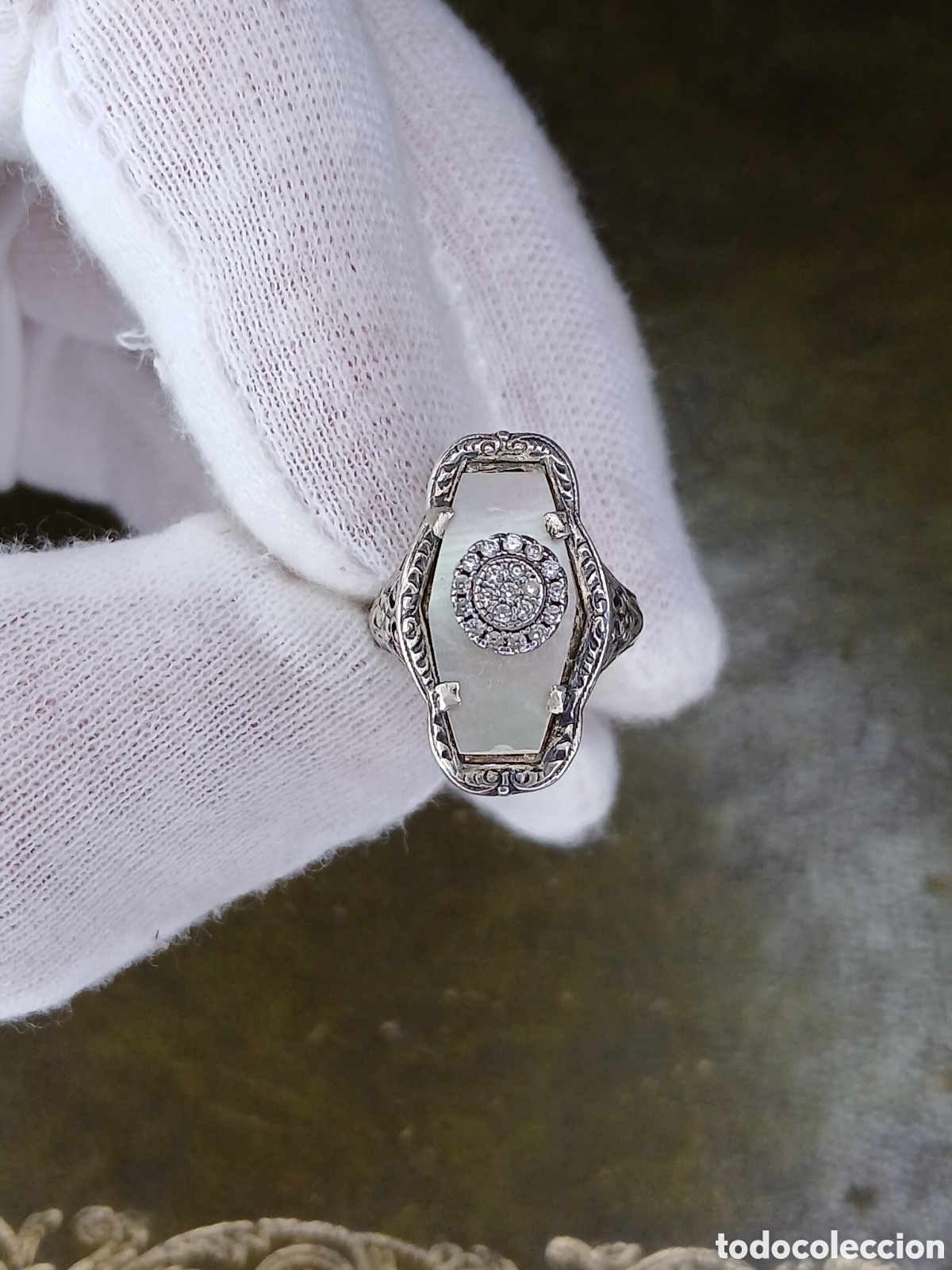 Joyeria: L197J6 Anillo Victoriano para dama.Plata,Nacar y Diamante