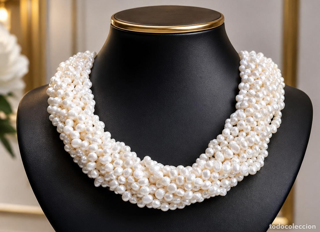 Schmuck: ELEGANTE GRAN COLLAR VINTAGE CON QUINCE VUELTAS COMPLETAS DE PRECIOSAS Y BLANCAS PERLAS NATURALES