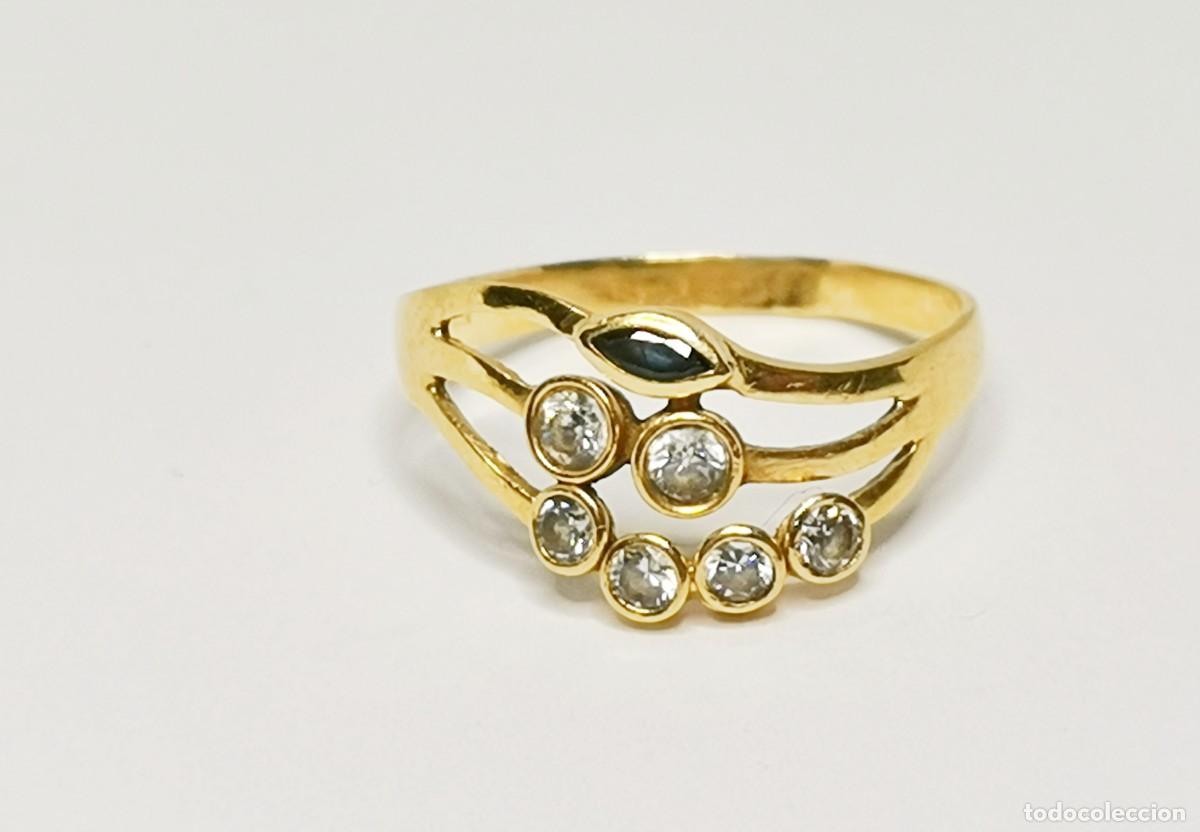 Joyeria: Anillo Abanico en Oro 18kt con zafiro Azul y Circonitas - Talla 16 (Tatum)
