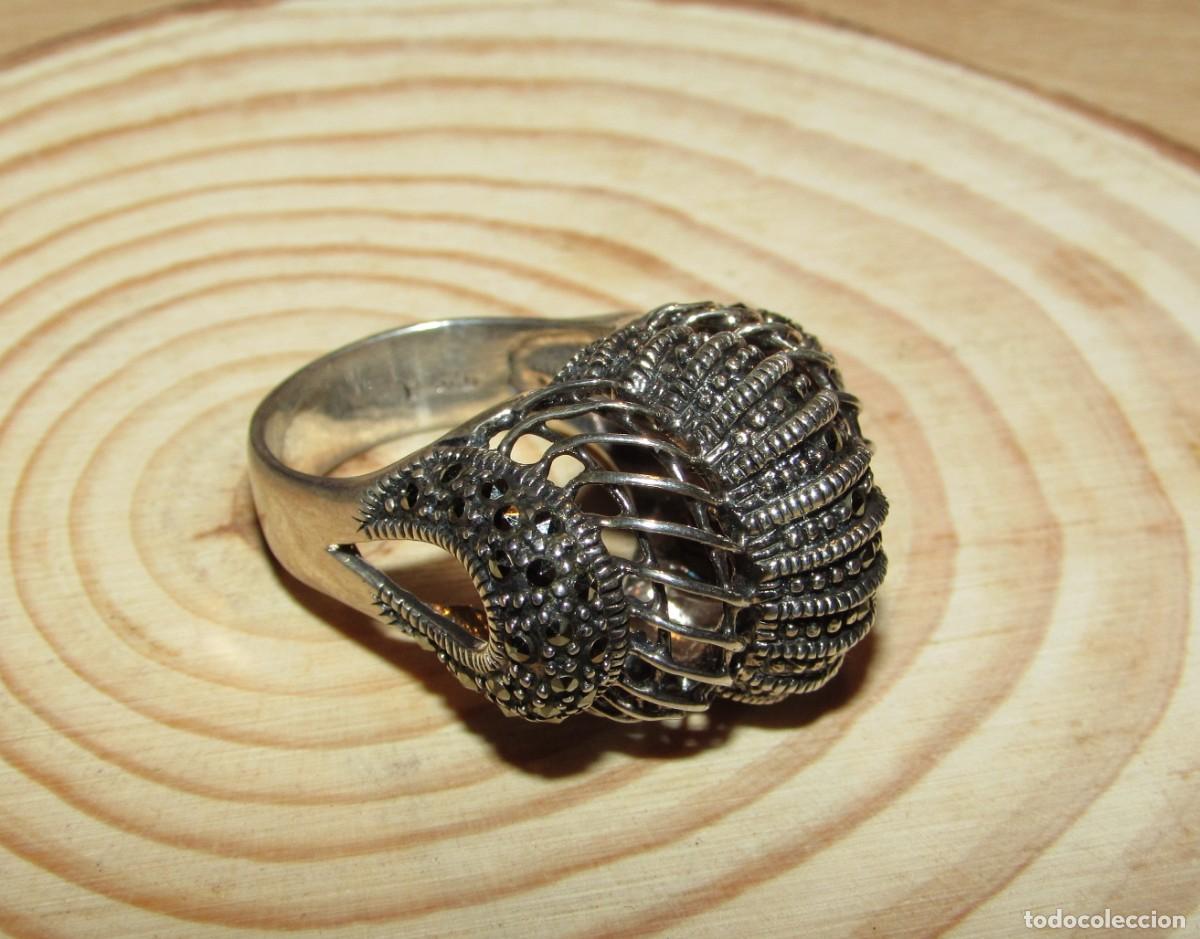 Joyeria: Anillo sortija plata 925 marquesitas marcasitas est&eacute;tica vintage Art D&eacute;co c&uacute;pula lobulada