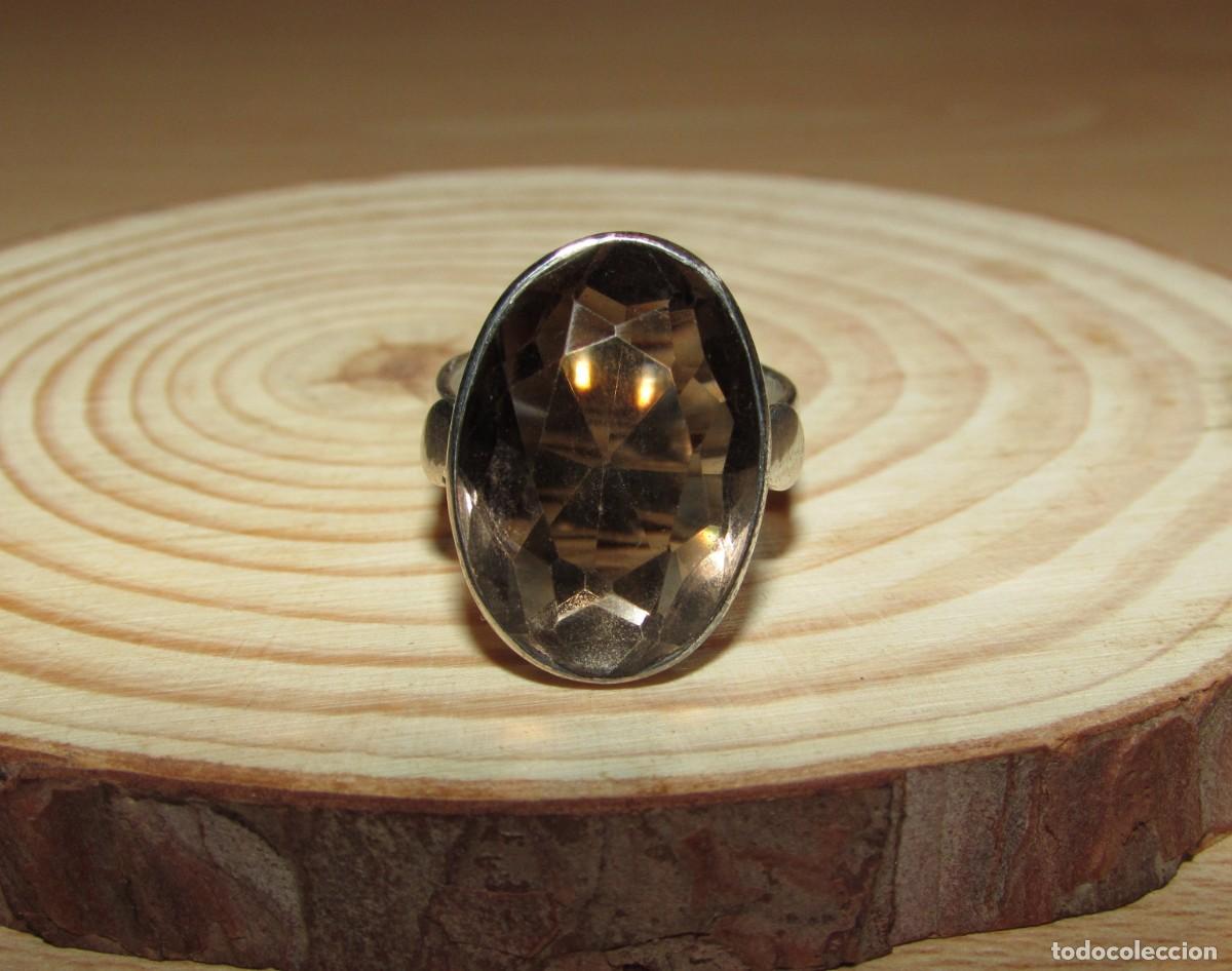 Joyeria: Anillo sortija plata 925 y cuarzo ahumado ovalado facetado