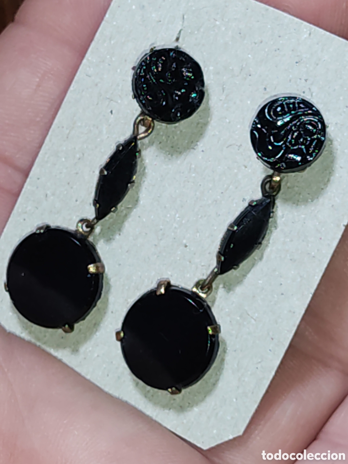 Joyeria: Antiguos pendientes de luto de cristal negro.A&ntilde;os 40.