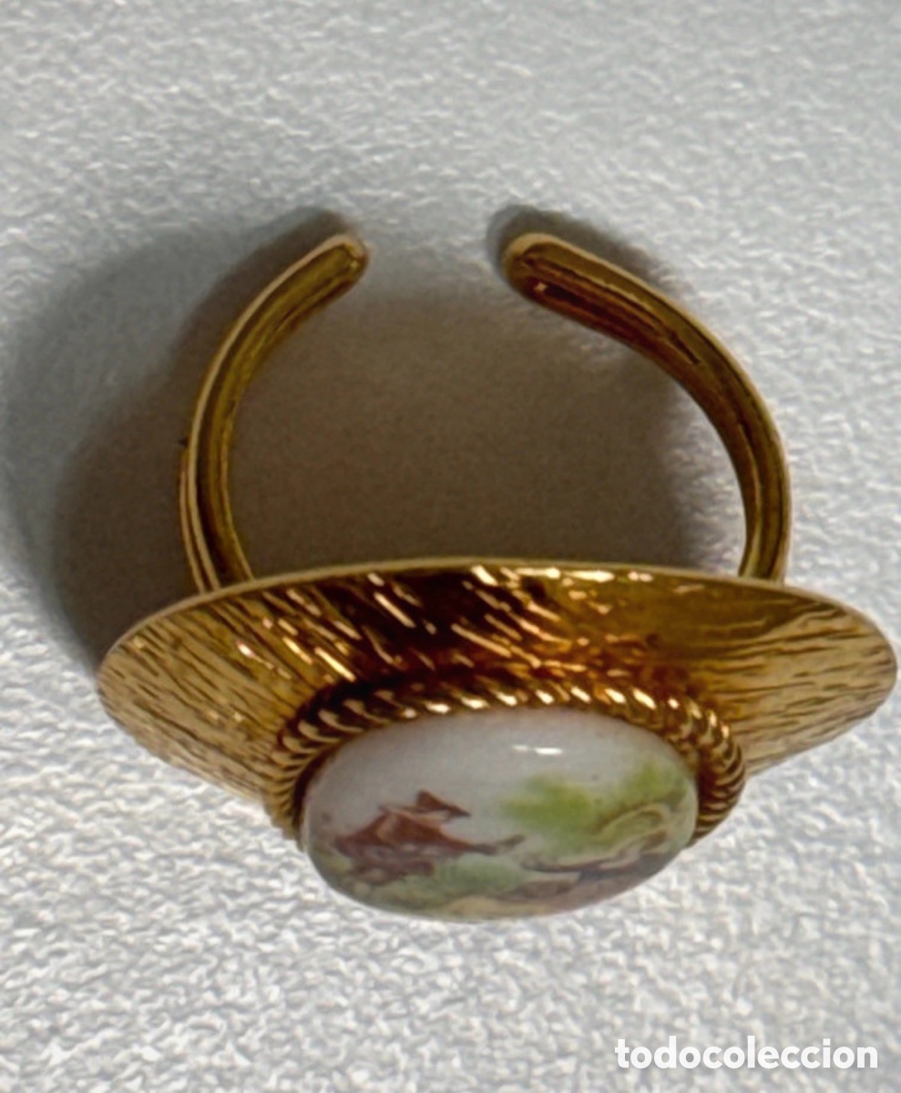 Joyeria: Anillo dorado con escena de limoges (A15) - Foto 3