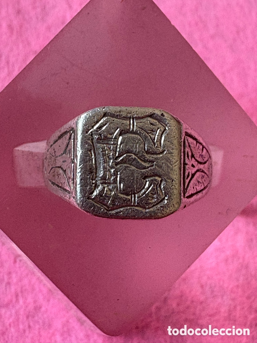 Joyeria: Anillo sello plata de ley con inicial E a&ntilde;os 80 (A1)