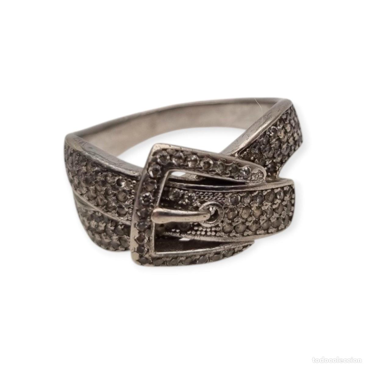 Gioielleria: Anillo Vintage hebilla de plata de ley 925 con pav&eacute; de piedras estilo contempor&aacute;neo, siglo XX