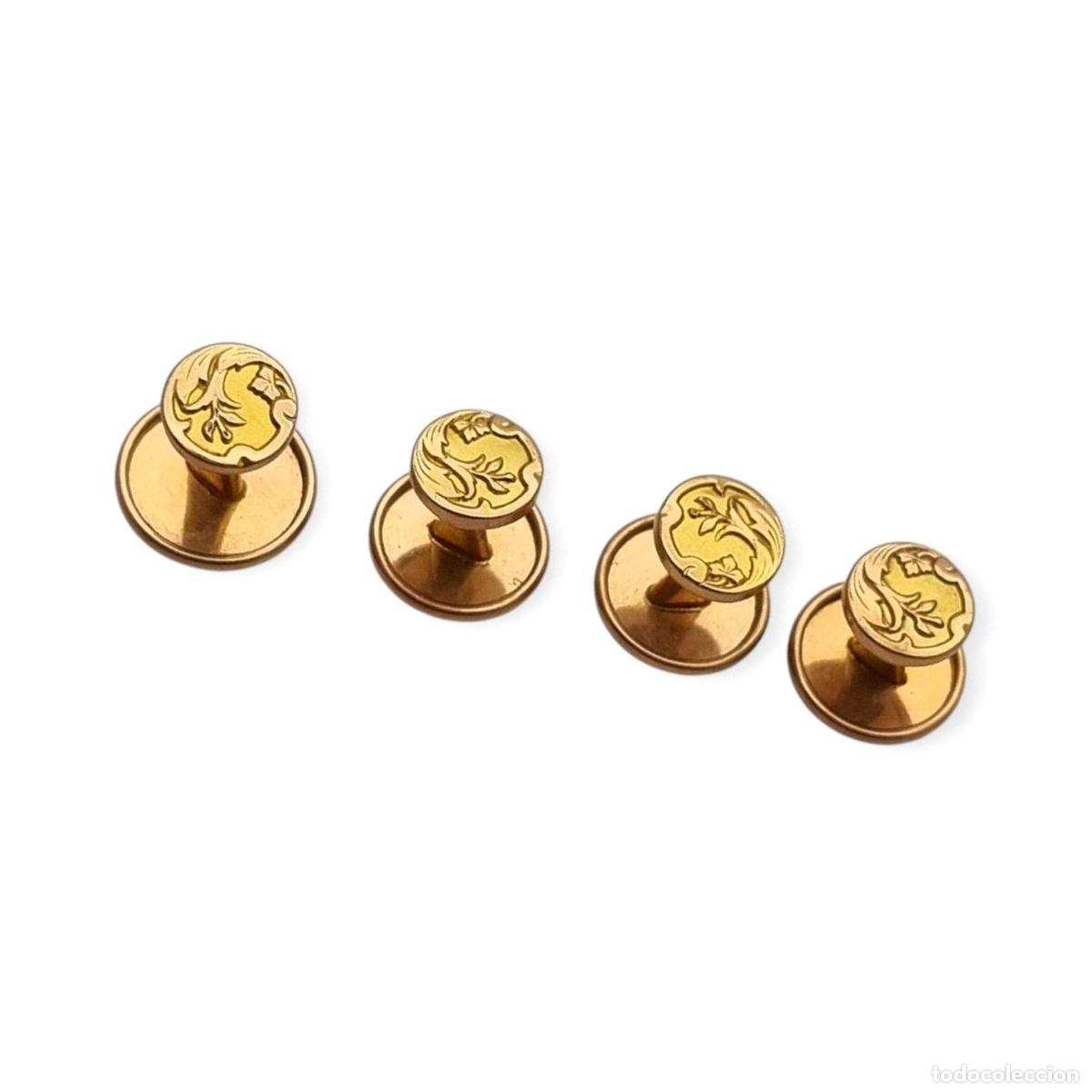Joyeria: Botones de Pechera Franceses FIX Oro Laminado Art Nouveau Belle &Eacute;poque Juego de 4 ca. 1900