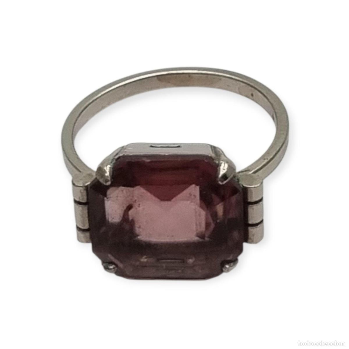 Gioielleria: Anillo Art D&eacute;co tard&iacute;o de plata con piedra p&uacute;rpura, franc&eacute;s, circa 1940-1950