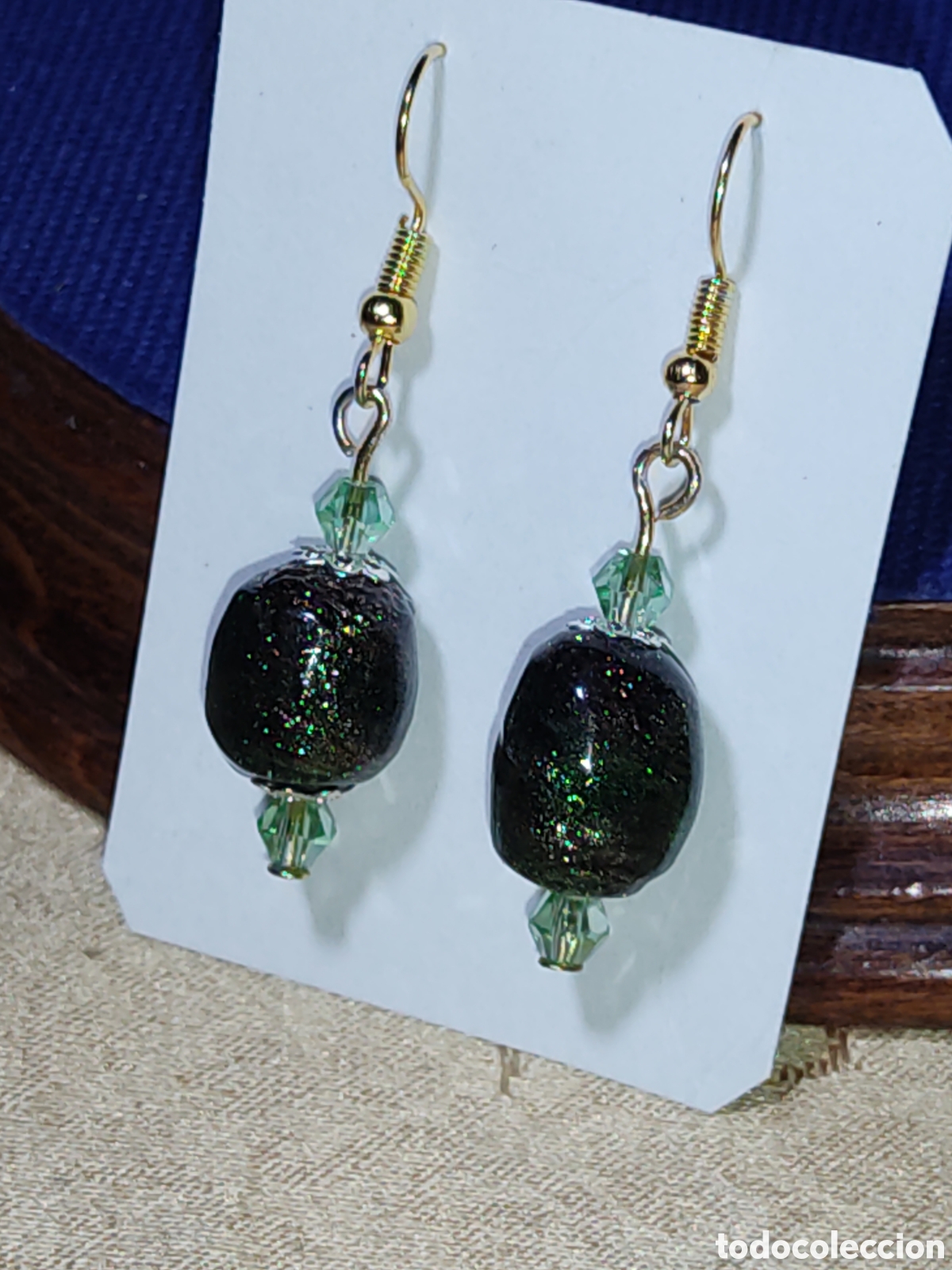 Joyeria: Pendientes de cristal de Murano verde espacial.Vintage. - Foto 2