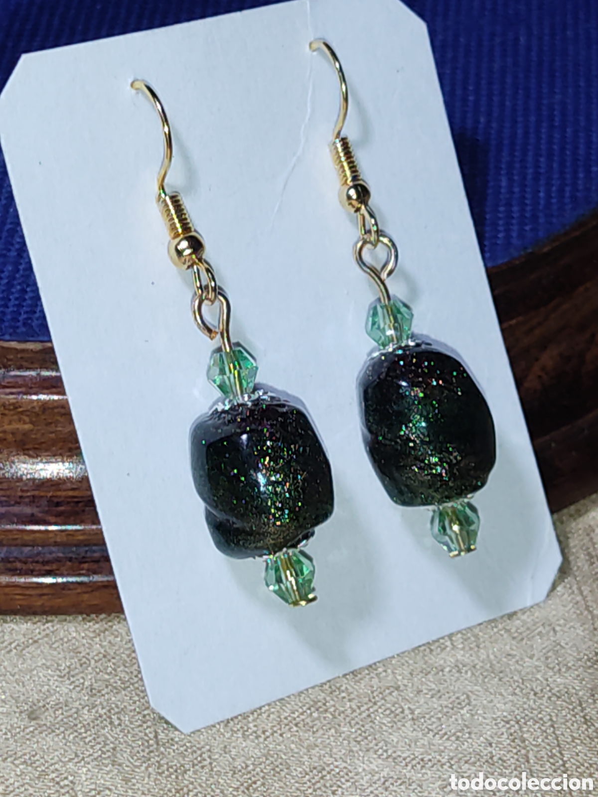 Joyeria: Pendientes de cristal de Murano verde espacial.Vintage. - Foto 3