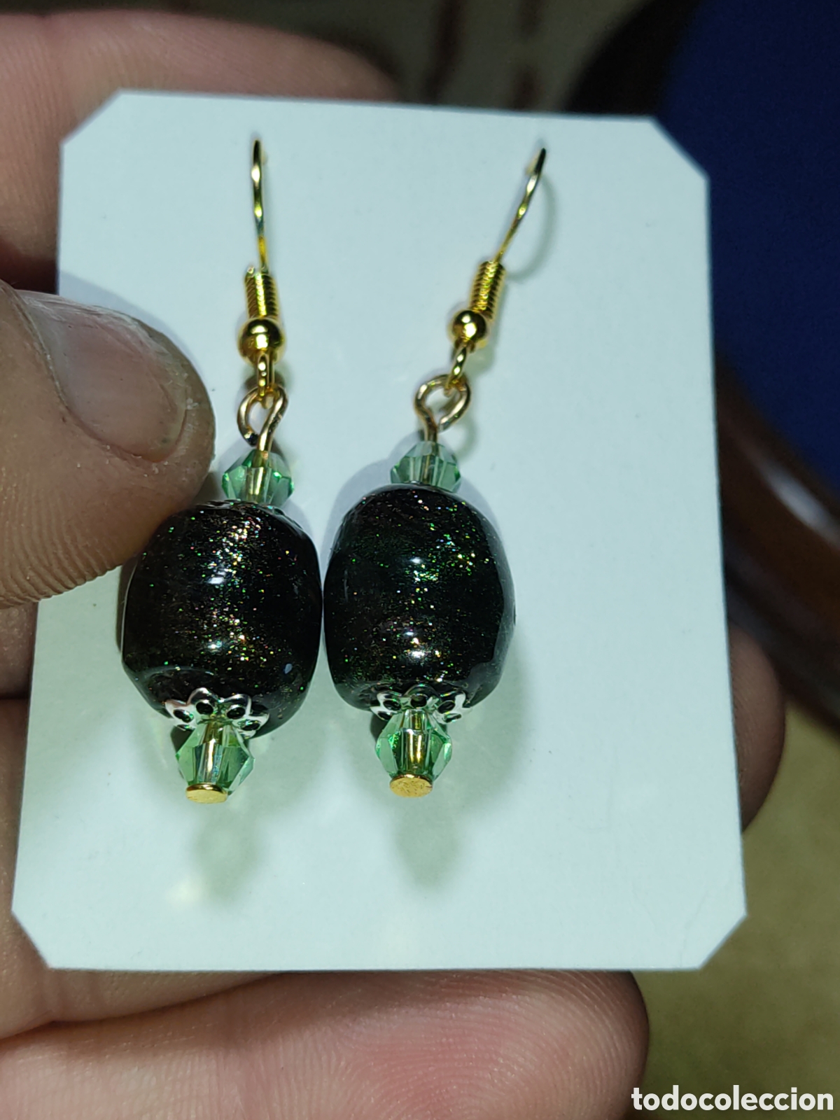Joyeria: Pendientes de cristal de Murano verde espacial.Vintage. - Foto 4