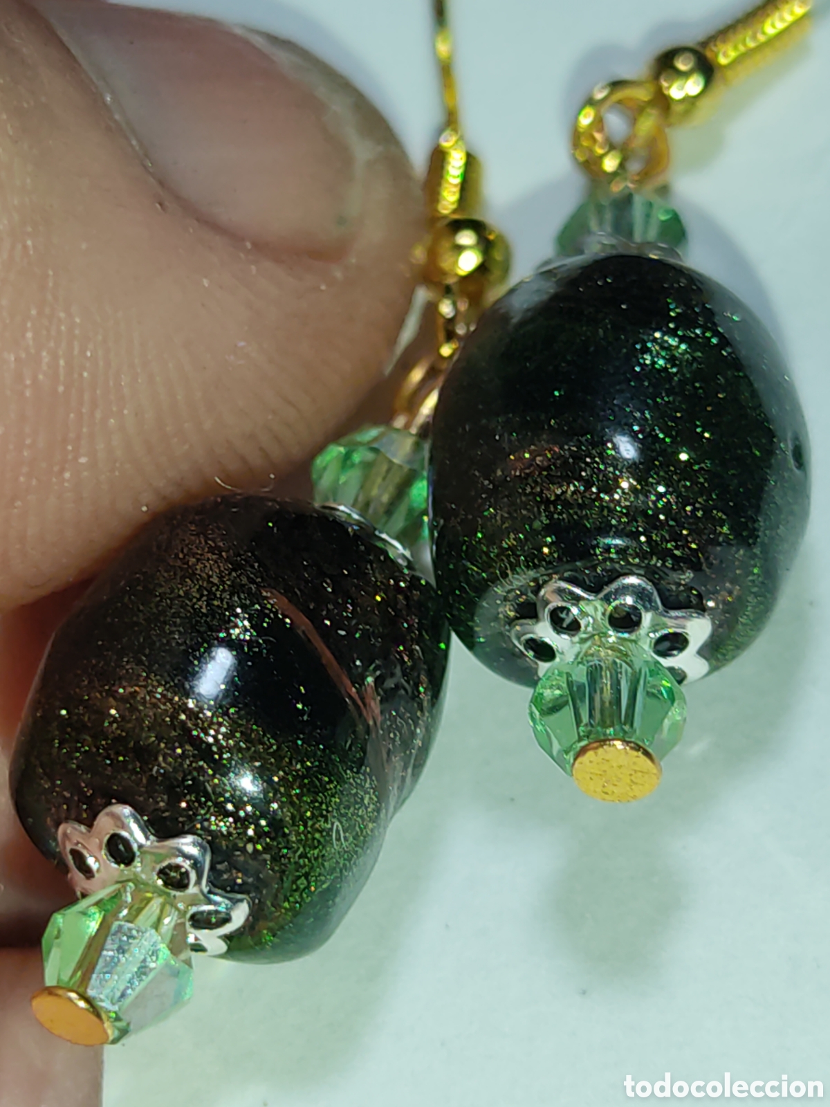 Joyeria: Pendientes de cristal de Murano verde espacial.Vintage. - Foto 5