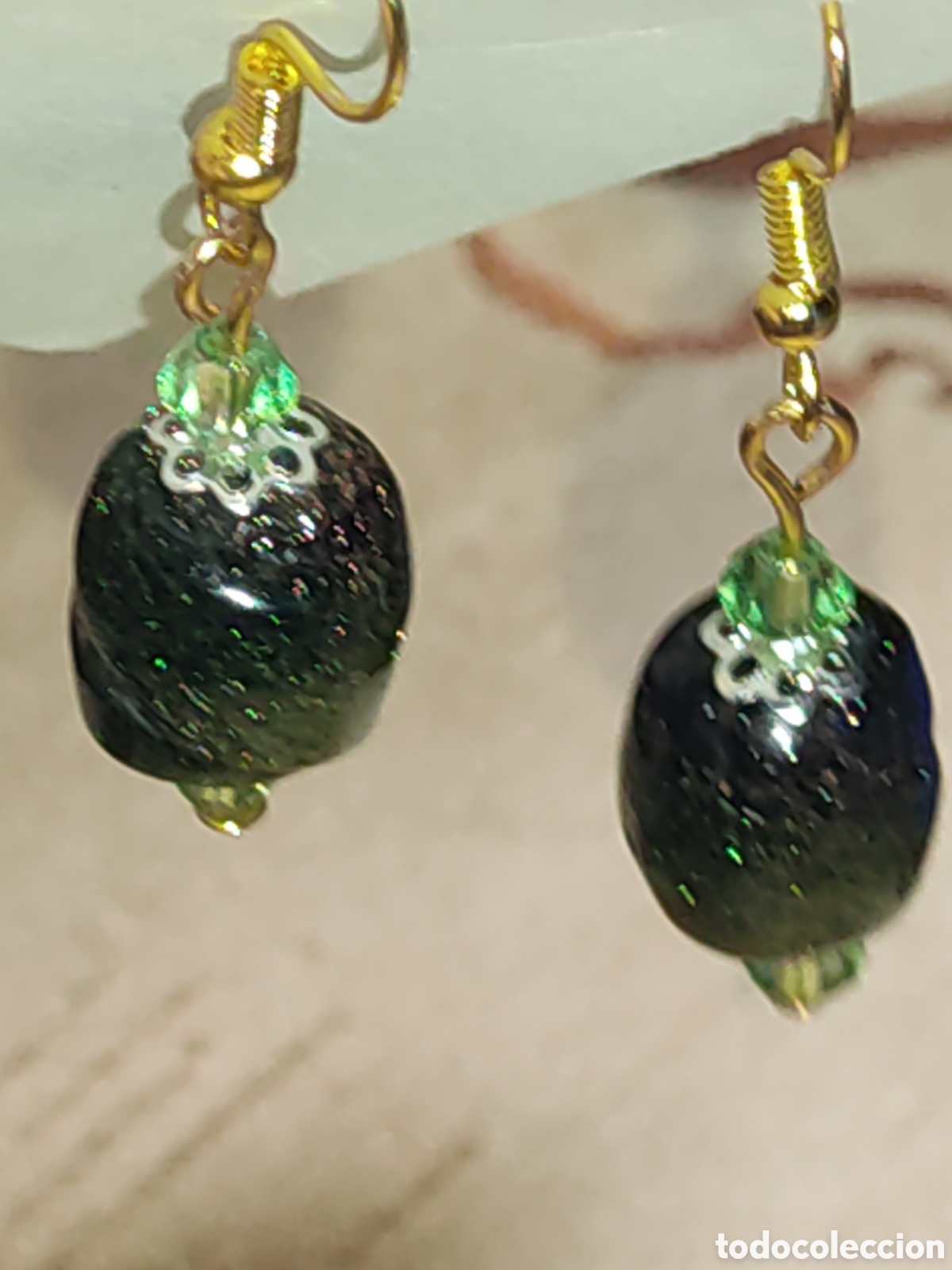 Joyeria: Pendientes de cristal de Murano verde espacial.Vintage. - Foto 7