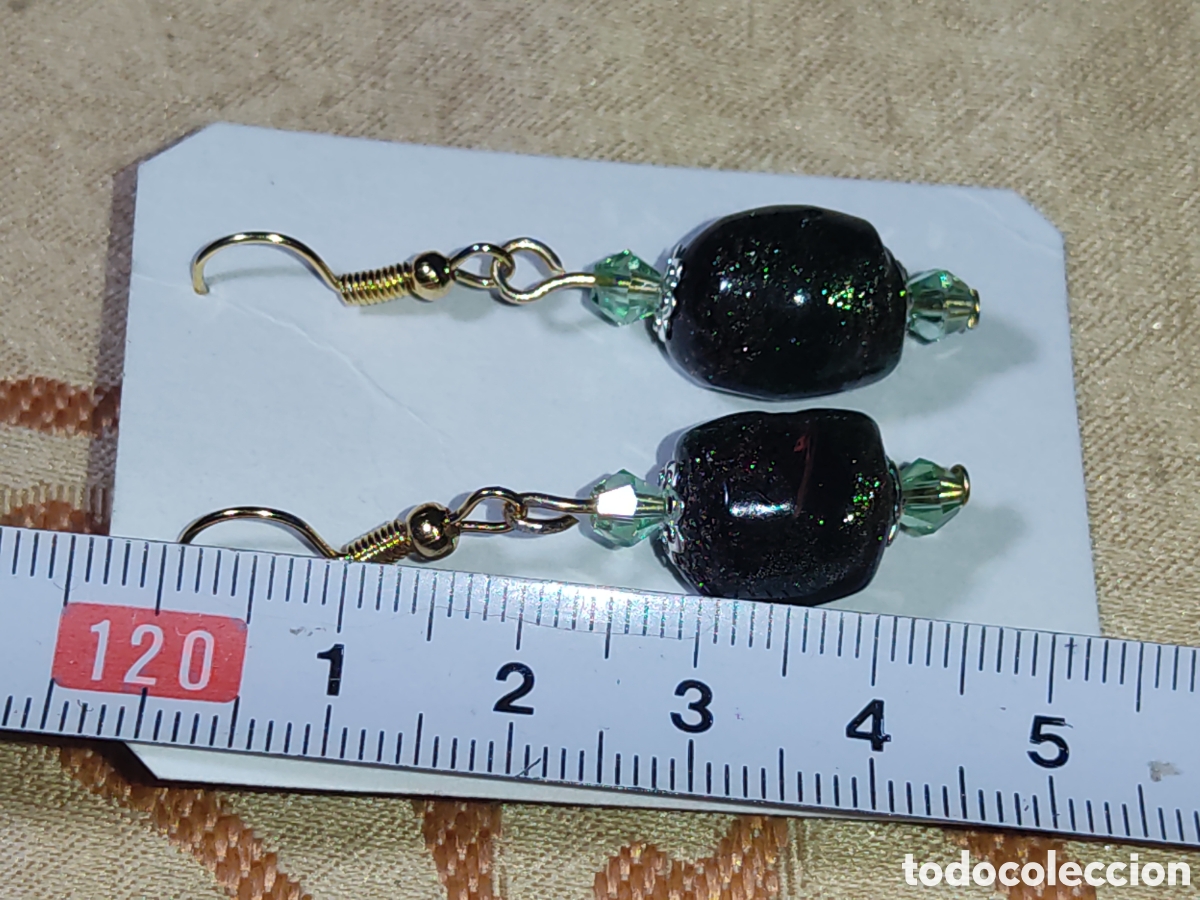 Joyeria: Pendientes de cristal de Murano verde espacial.Vintage. - Foto 8