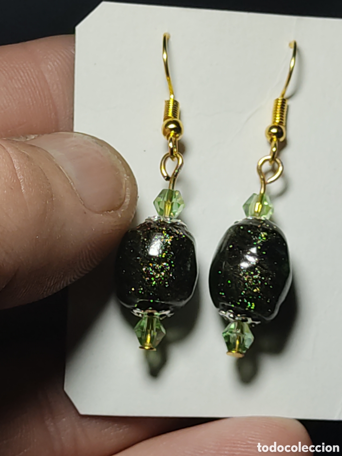 Joyeria: Pendientes de cristal de Murano verde espacial.Vintage. - Foto 1