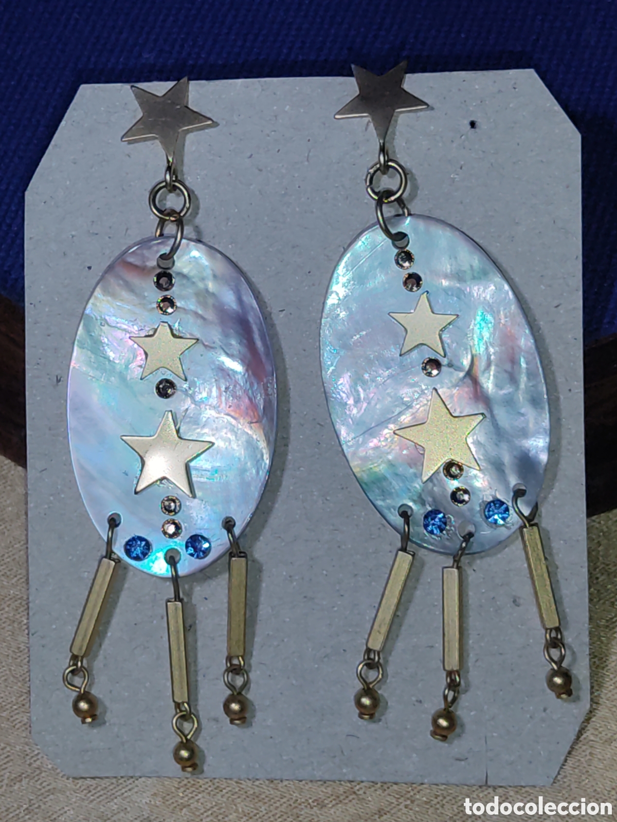 Joyeria: Pendientes de nacar con circonitas y estrellas.Vintage. - Foto 3
