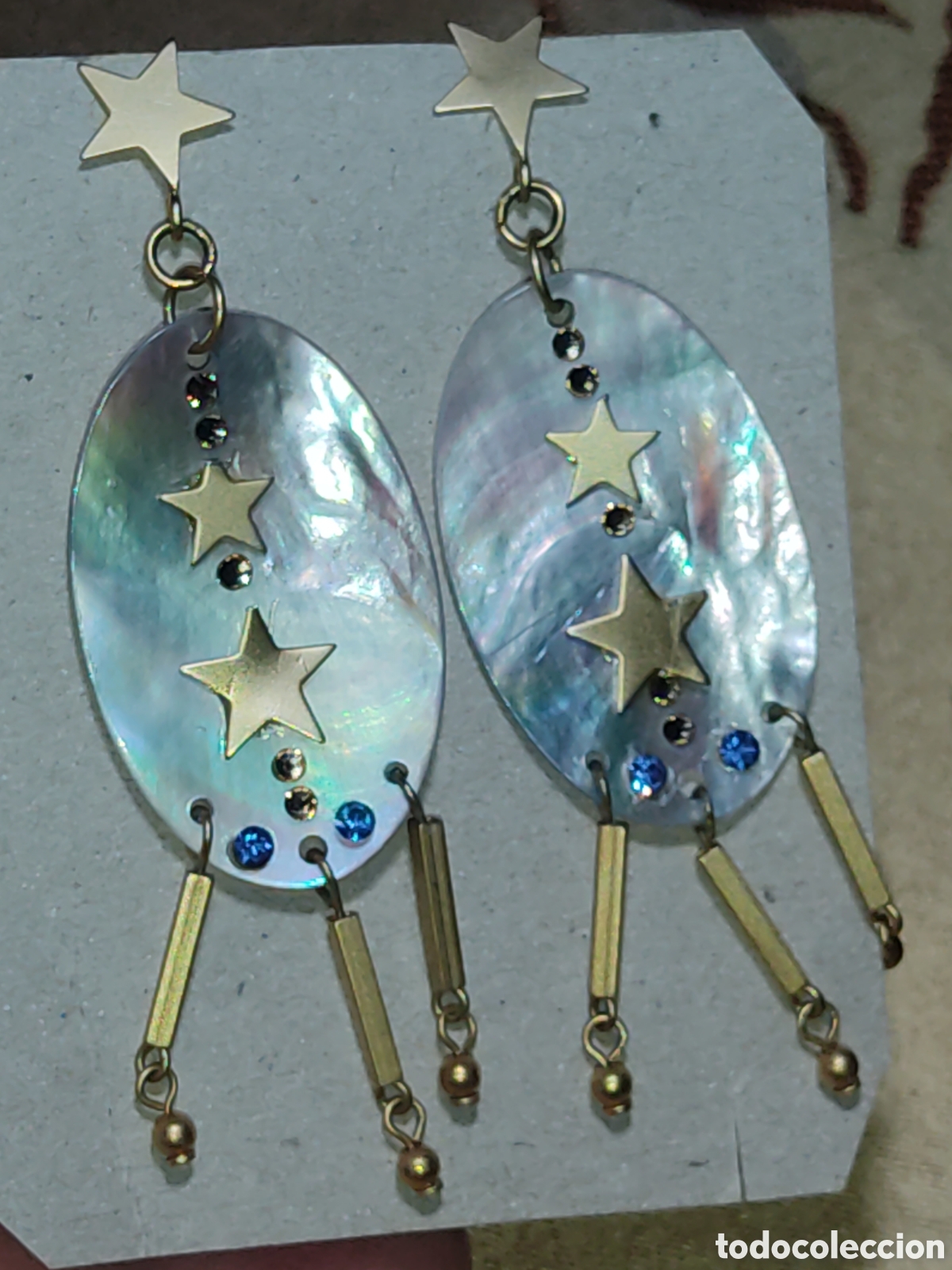 Joyeria: Pendientes de nacar con circonitas y estrellas.Vintage. - Foto 5