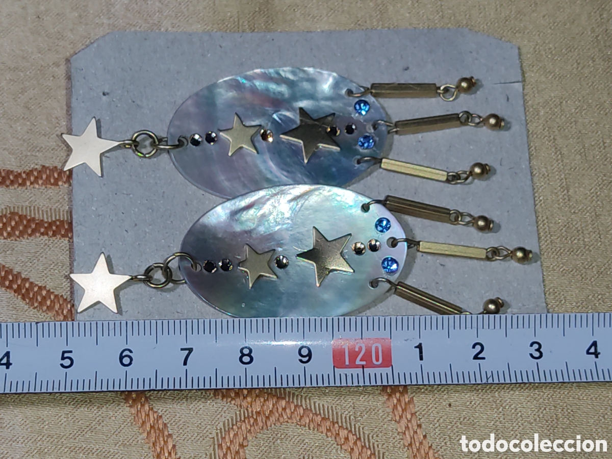 Joyeria: Pendientes de nacar con circonitas y estrellas.Vintage. - Foto 6