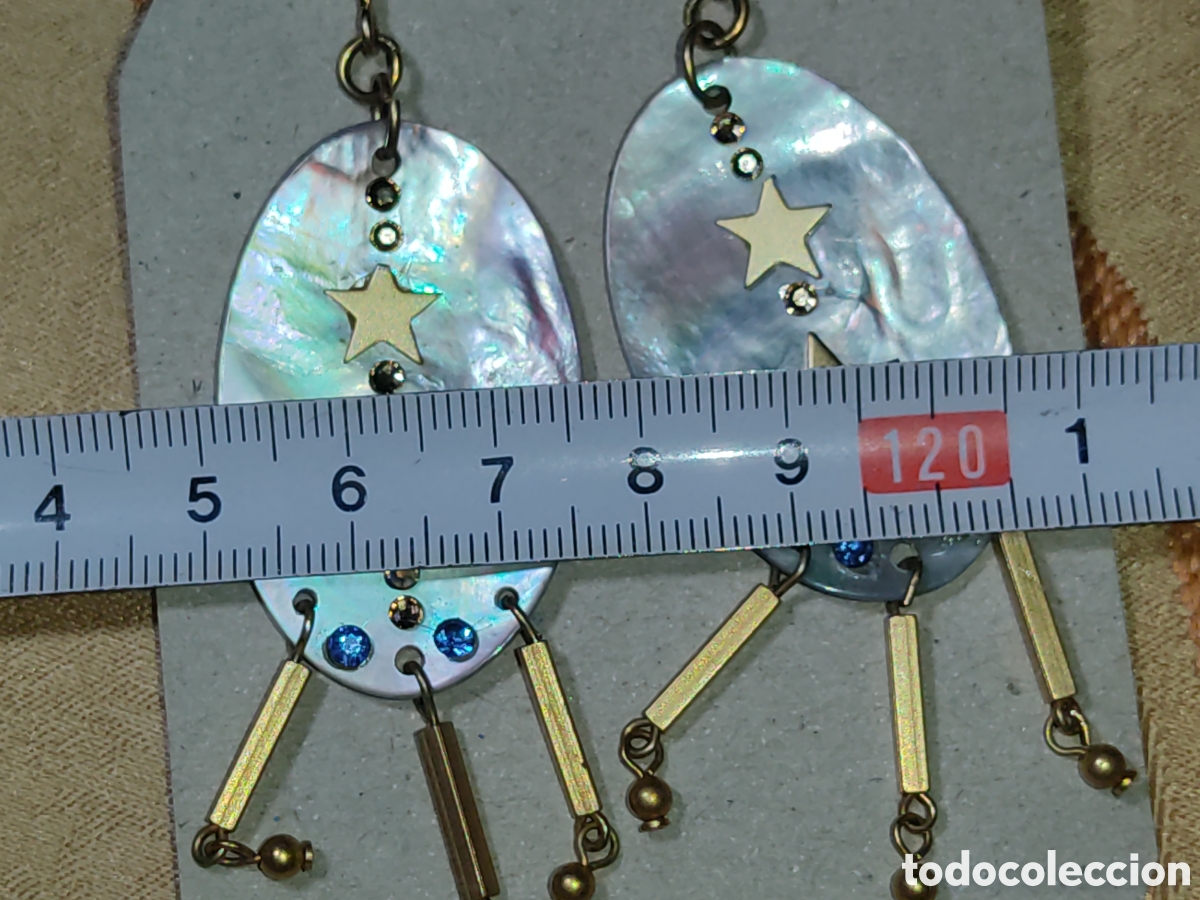 Joyeria: Pendientes de nacar con circonitas y estrellas.Vintage. - Foto 7