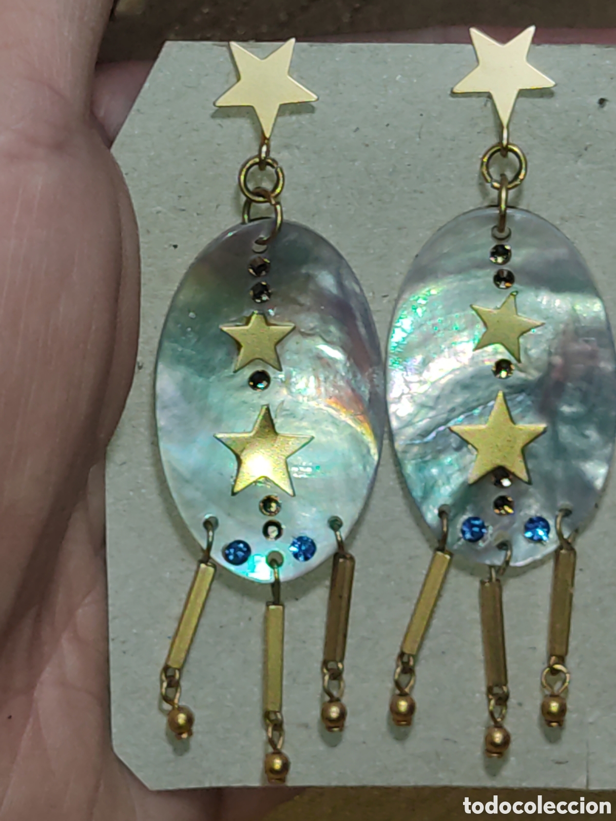 Joyeria: Pendientes de nacar con circonitas y estrellas.Vintage. - Foto 8