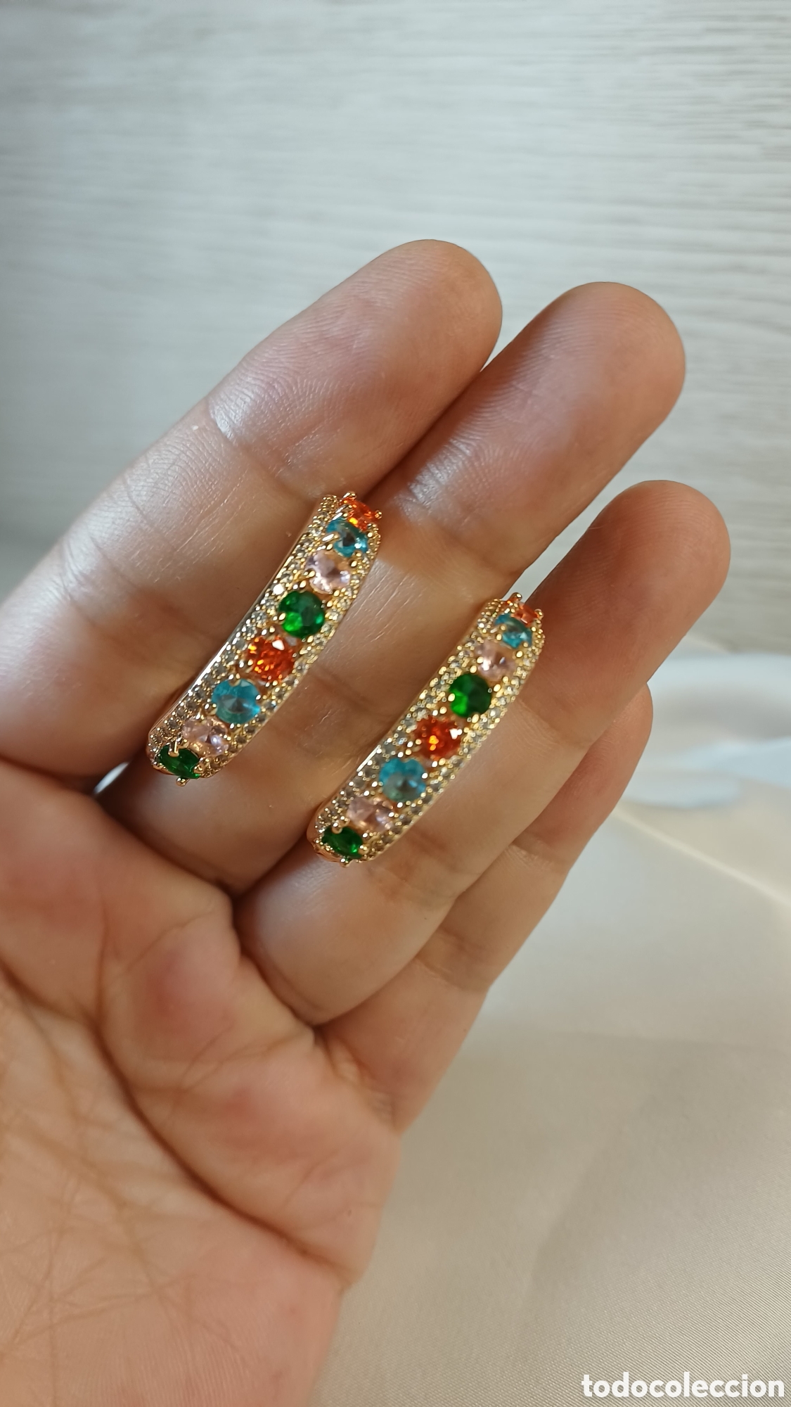 Joyeria: Aros Pendientes Vintage Chapado Oro 18 k y Circonitas