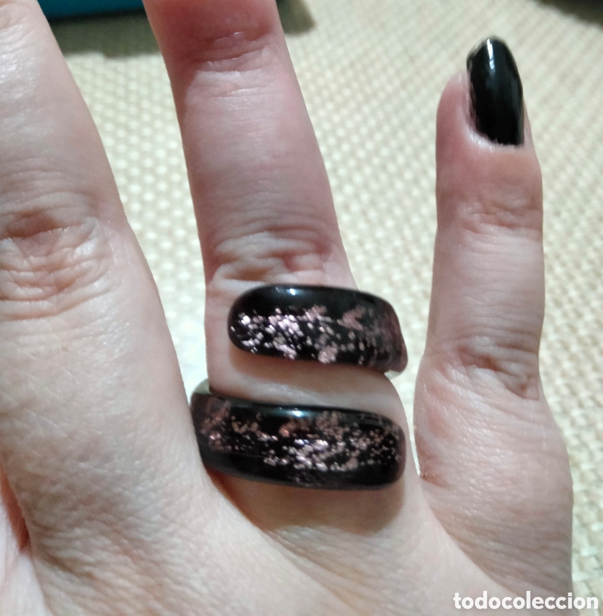 Joyeria: Anillo cristal Murano negro y rosa