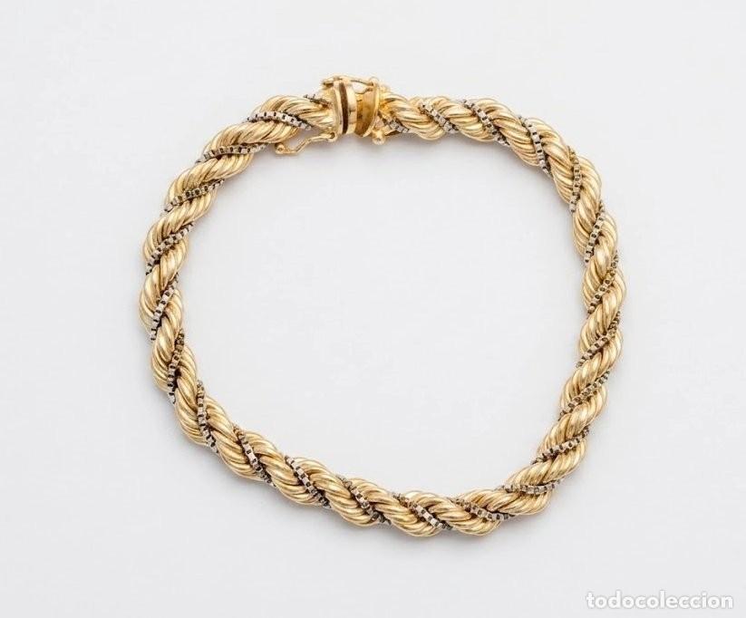 Joyeria: Elegante pulsera cord&oacute;n salom&oacute;nico bicolor en Oro amarillo y blanco de 18kt (750) - 17,74 g - 19 cm
