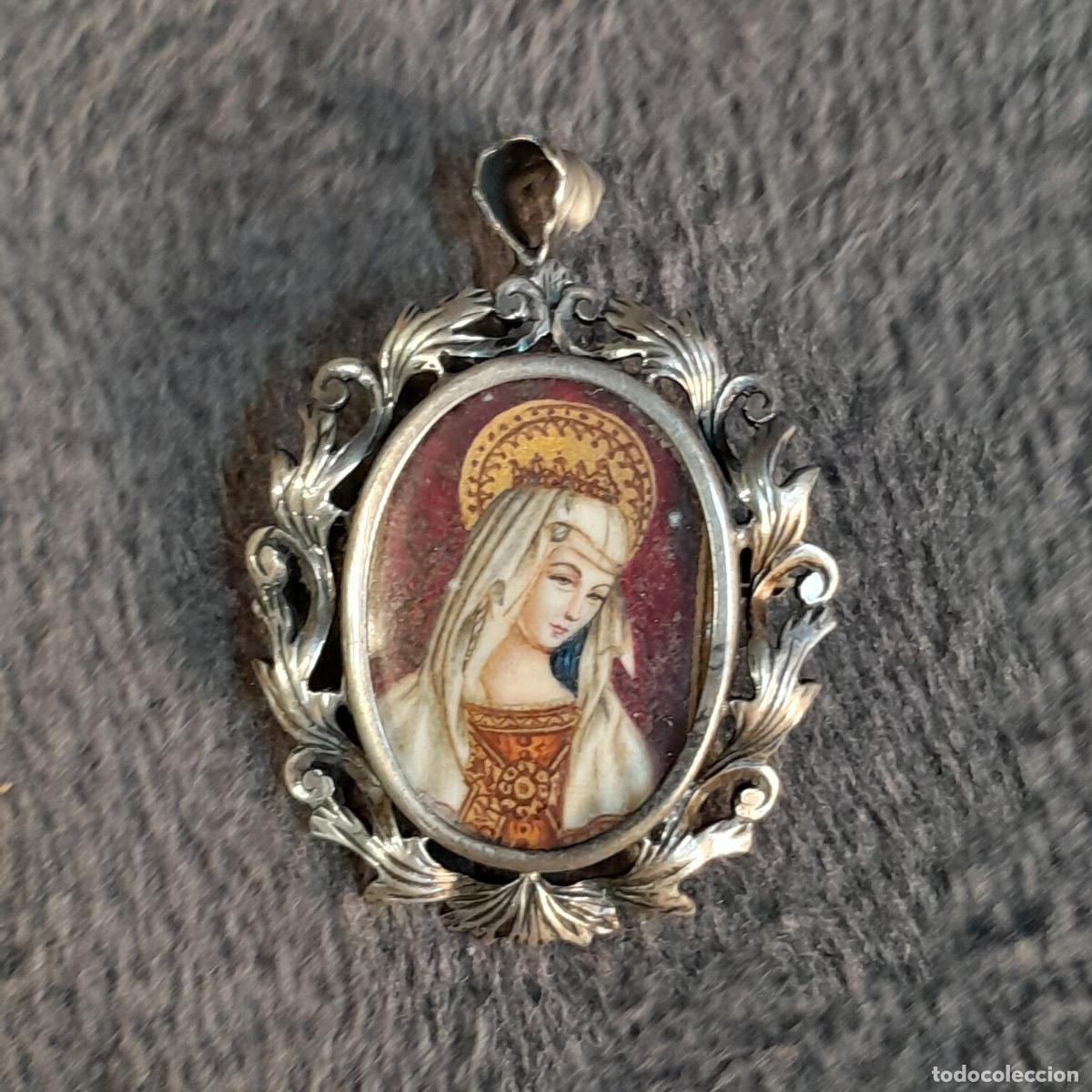 Joyeria: J-4539-COLLAR-BROCHE COLGANTE RELICARIO CON MINIATURA DE VIRGEN O SANTA DE PLATA. SIGLO XX