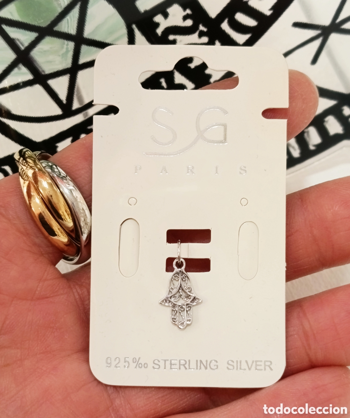 Joyeria: Colgante de protecci&oacute;n de mano de F&aacute;tima de plata de 1ra ley 925 preparado con palo santo