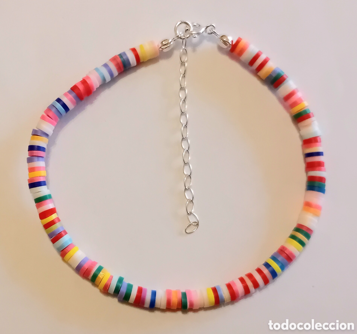 Joyeria: Pulsera, tambien sirve como tobillera, de cuentas de arcilla y plata de ley contrastada 925. Fotos