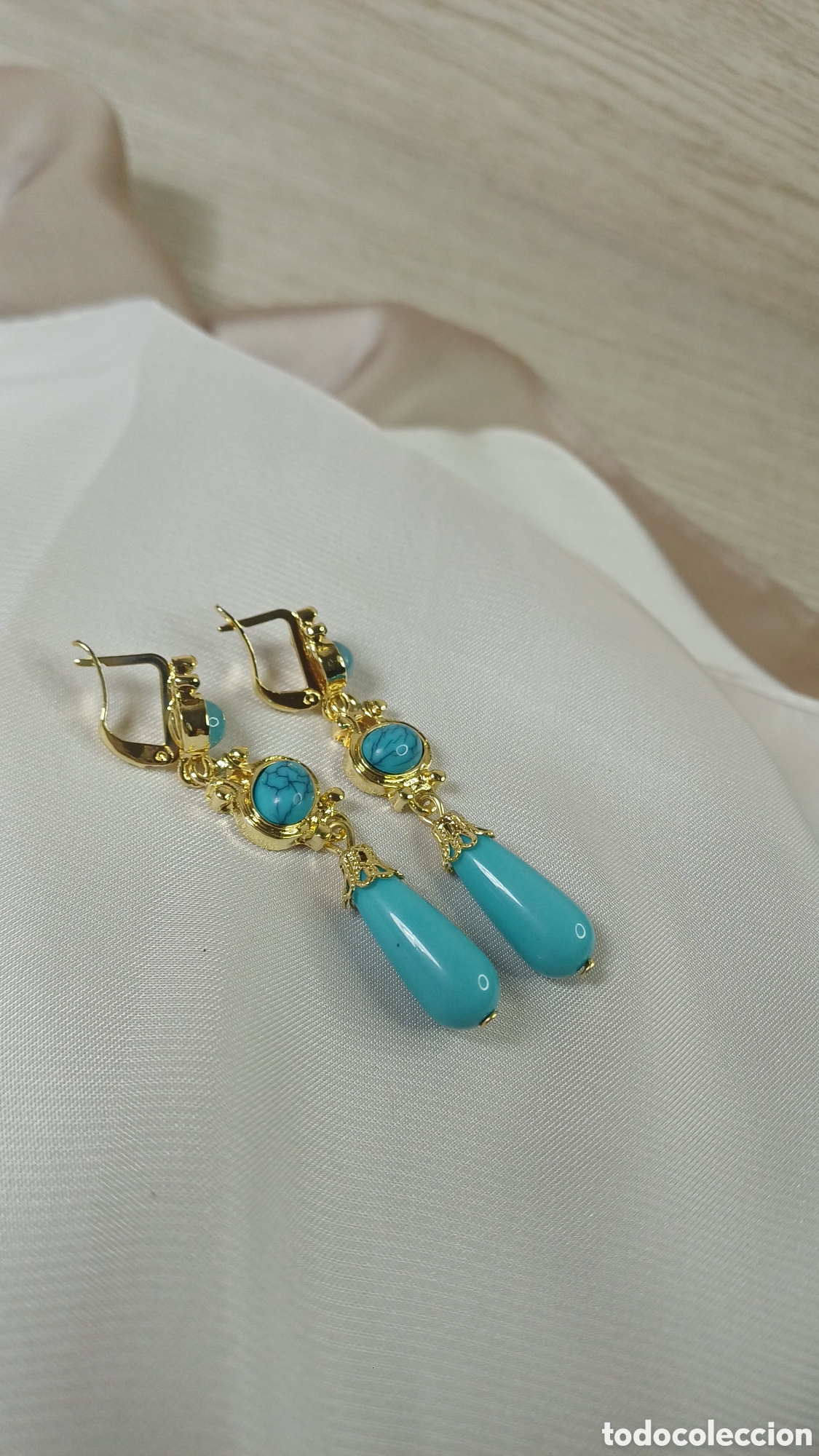 Joyeria: PENDIENTES LARGOS CHAPADO ORO Y TURQUESA - Foto 4