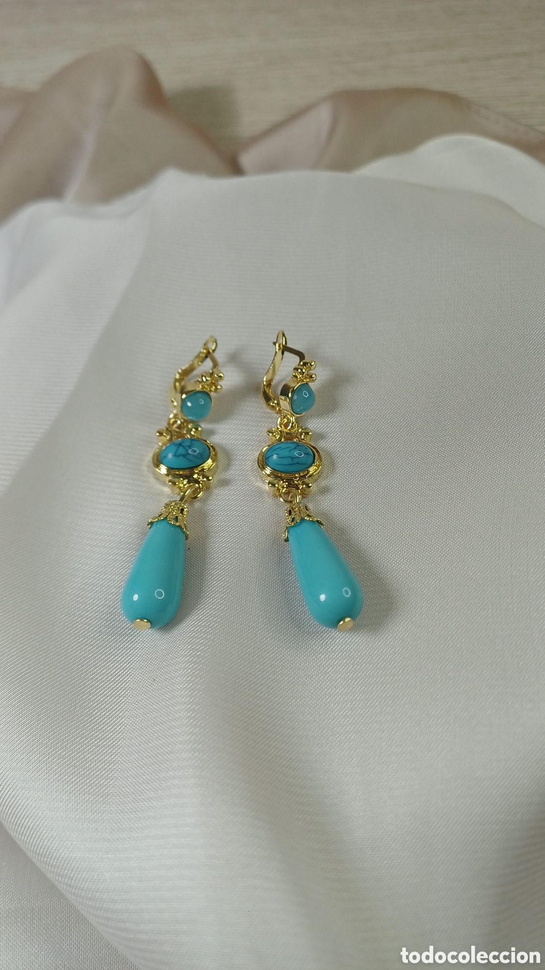 Joyeria: PENDIENTES LARGOS CHAPADO ORO Y TURQUESA - Foto 5