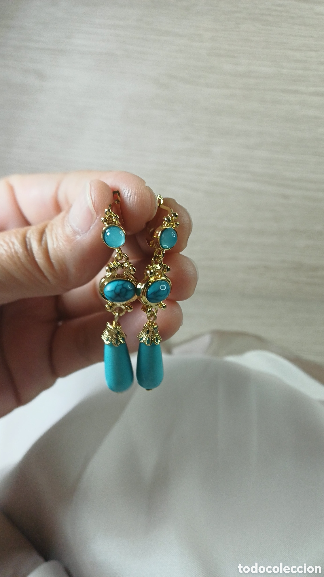 Joyeria: PENDIENTES LARGOS CHAPADO ORO Y TURQUESA - Foto 6