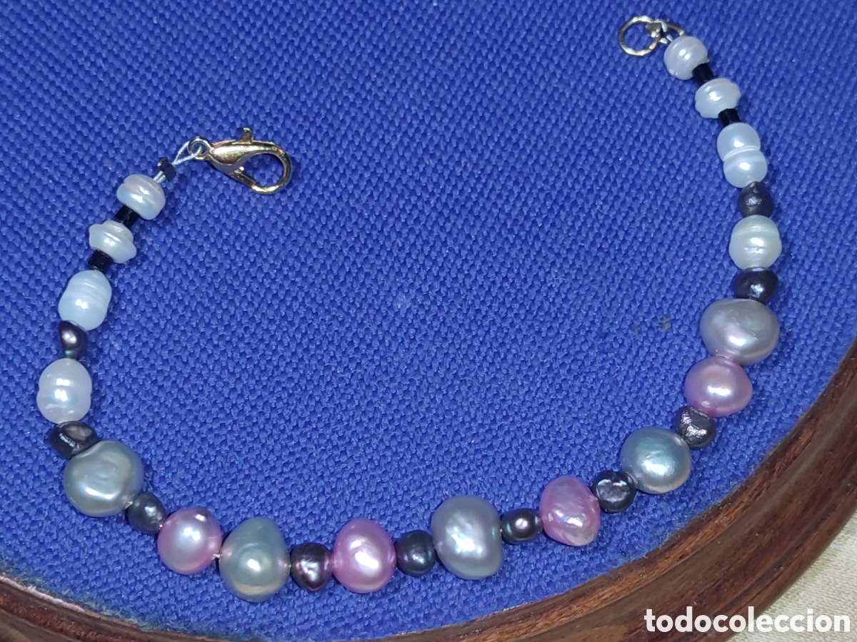 Joyeria: Pulsera de perlas barrocas variadas cultivadas,hilo de sirga.Vintage.