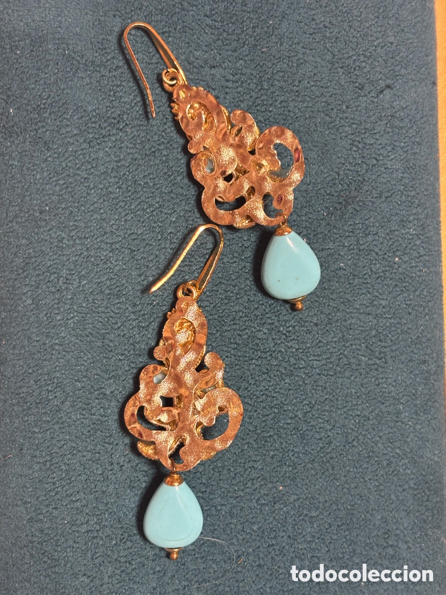 Joyeria: Pendientes dorado y turquesa - Foto 2