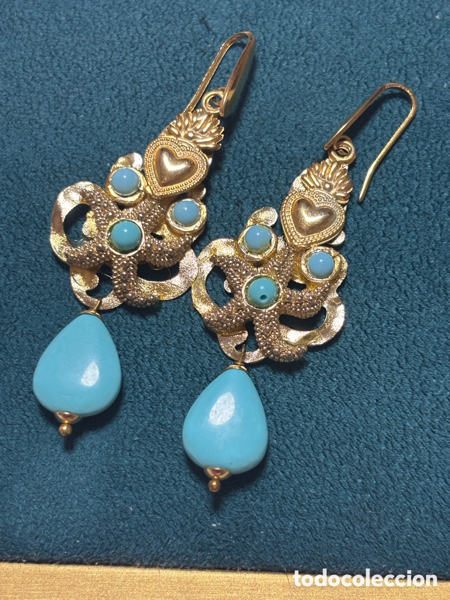 Joyeria: Pendientes dorado y turquesa - Foto 1