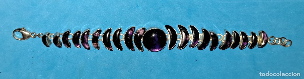 Joyeria: PULSERA VINTAGE DE PLATA DE LEY 925 CON GEMAS DE AMATISTAS FACETADAS EN FORMA DE LUNA ref. DN