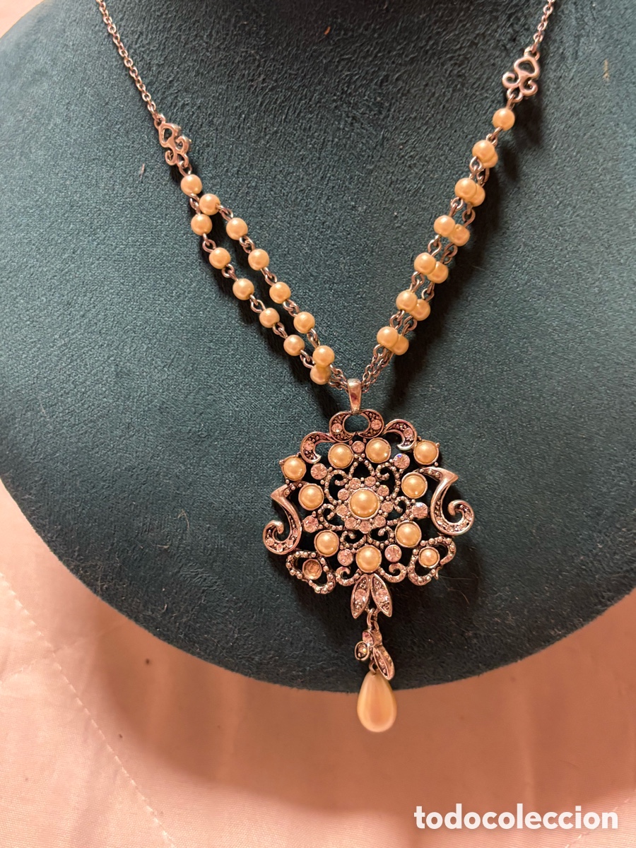 Joyeria: Gargantilla vintage plateada con perlitas - Foto 5