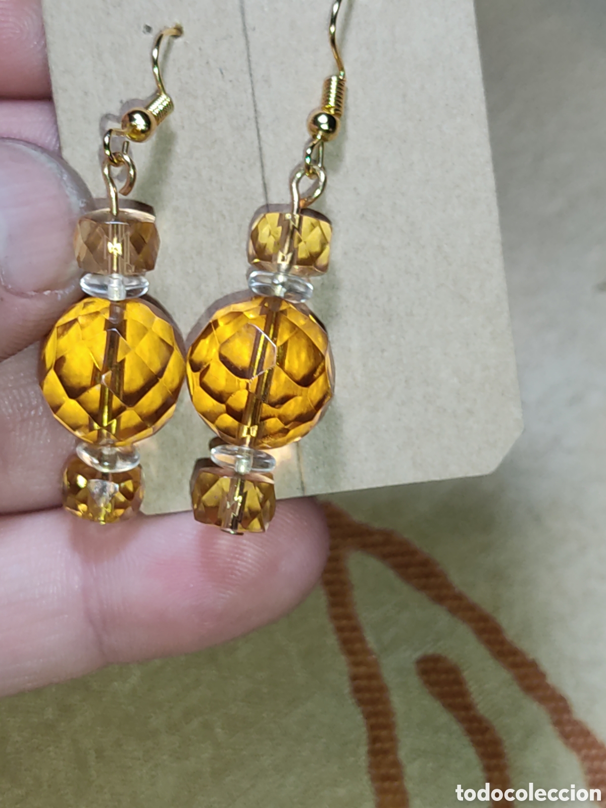 Joyeria: Pendientes de cristal multifaceta color &aacute;mbar. - Foto 5