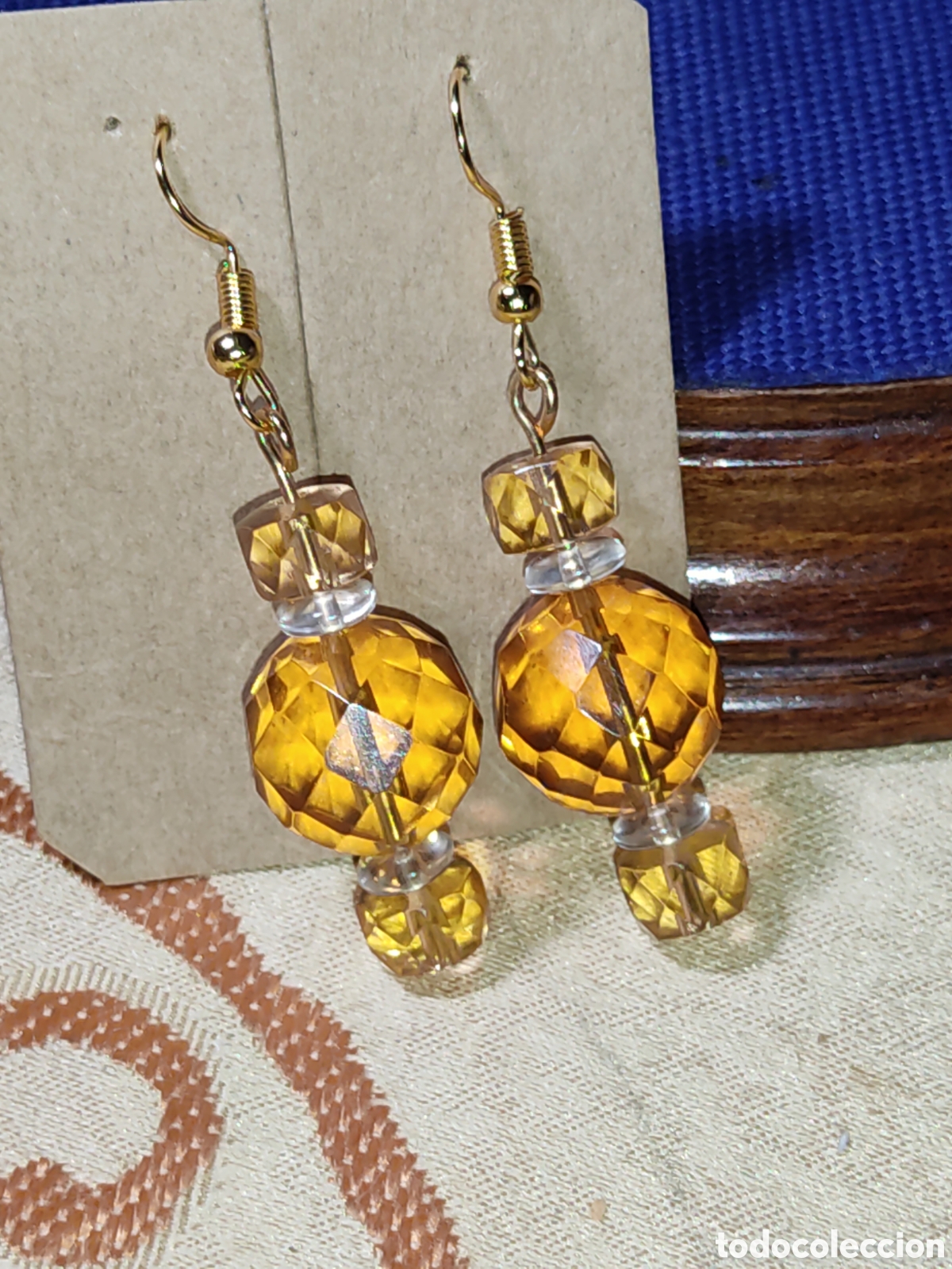 Joyeria: Pendientes de cristal multifaceta color &aacute;mbar. - Foto 6