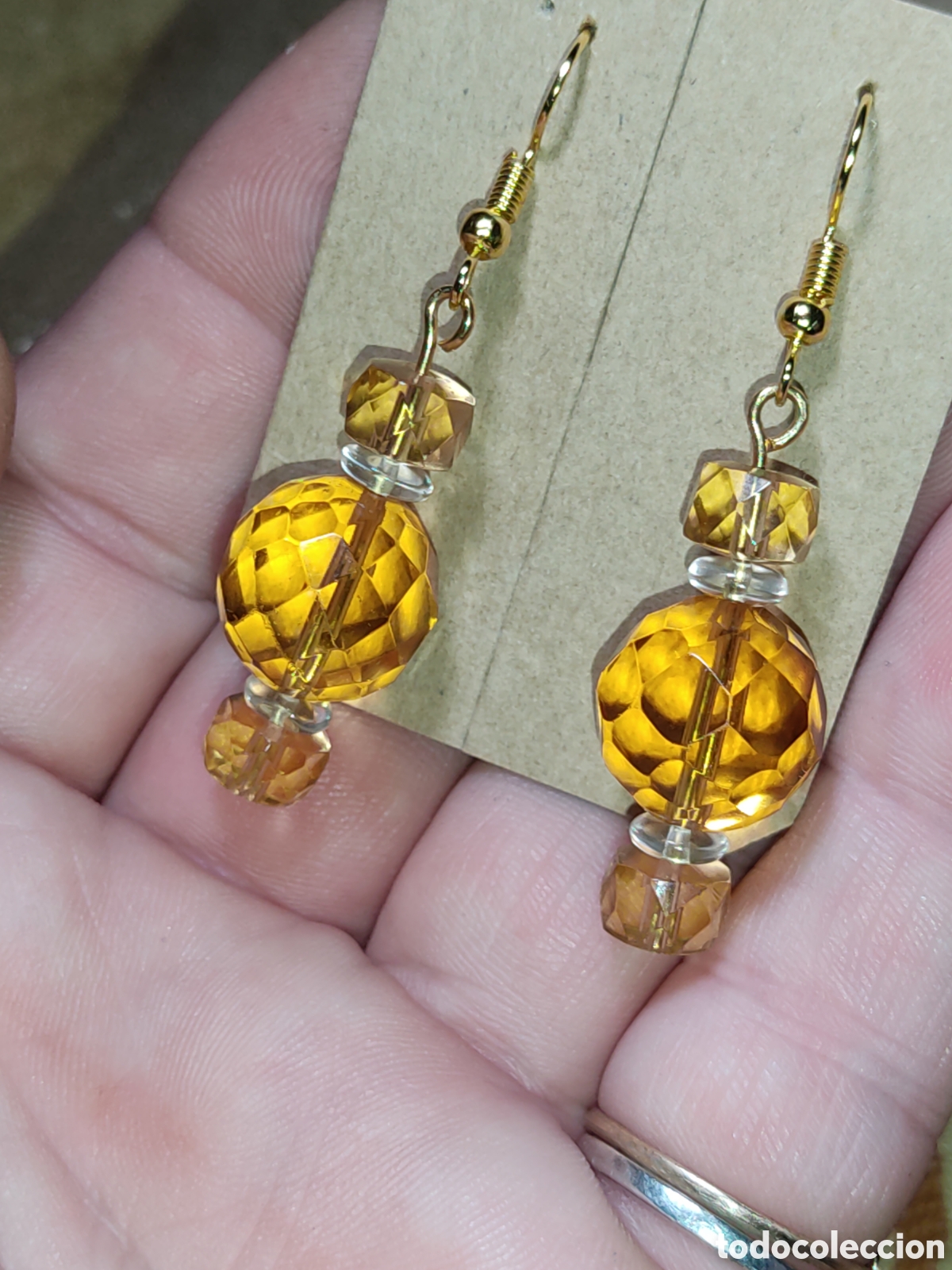 Joyeria: Pendientes de cristal multifaceta color &aacute;mbar. - Foto 1