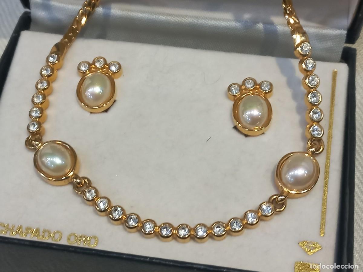 Joyeria: GARGANTILLA Y PENDIENTES chapado &uml;EDUAR&uml; semi r&iacute;gido-cristal-perla