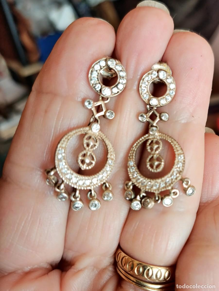 Joyeria: Pendientes largos de plata de 1 Ley con circonitas. Sellados