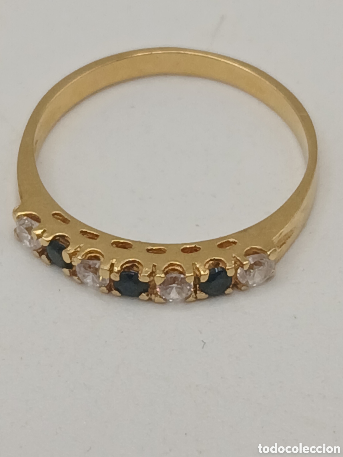 Joyeria: Anillo oro 18quilates zafiros azul y cuarzo blanco