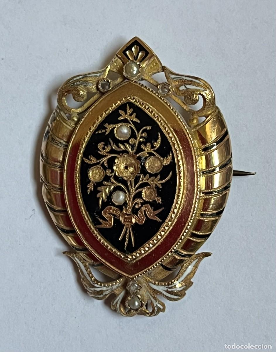 Joyeria: ANTIGUO BROCHE DE LUTO VICTORIANO / ISABELINO ORO 18 K ESMALTE NEGRO Y PERLAS C 1870 PARA RESTAURAR