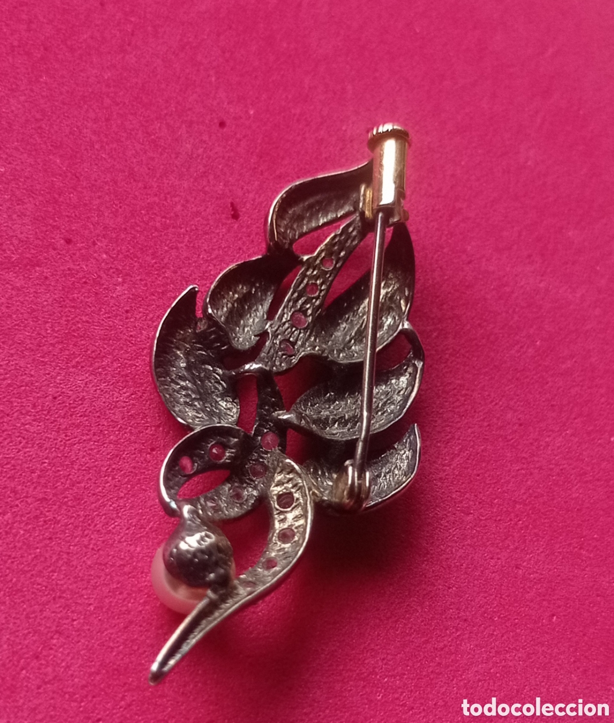 Joyeria: ⚜️BROCHE ANTIGUO DE PLATA CON PERLA Y PEDRER&Iacute;A - Foto 2